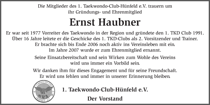  Traueranzeige für Ernst Haubner vom 30.08.2014 aus 