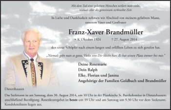 Traueranzeige von Franz-Xaver Brandmüller 