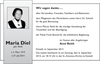 Traueranzeige von Maria Diel 