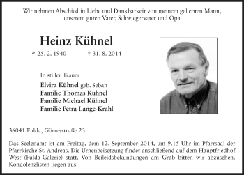 Traueranzeige von Heinz Kühnel 