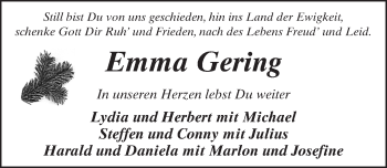 Traueranzeige von Emma Gering 