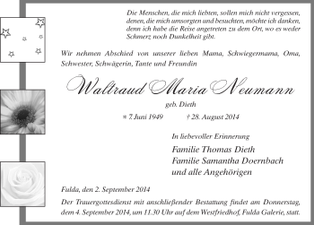 Traueranzeige von Waltraud Maria Neumann 