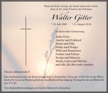 Traueranzeige von Walter Gitter 