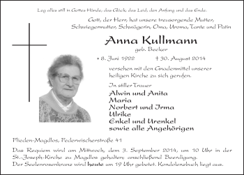 Traueranzeige von Anna Kullmann 