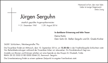 Traueranzeige von Jürgen Serguhn 