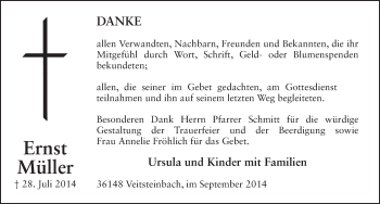 Traueranzeige von Ernst Müller 