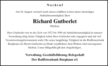 Traueranzeige von Richard Gutberlet 
