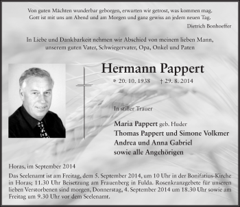 Traueranzeige von Hermann Pappert 