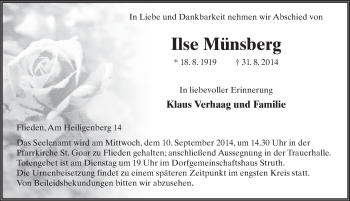 Traueranzeige von Ilse Münsberg 