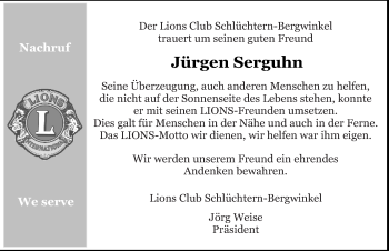 Traueranzeige von Jürgen Serguhn 