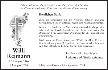 Traueranzeige von Willi Reimann 