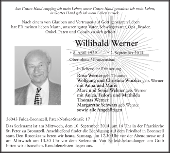 Traueranzeige von Willibald Werner 