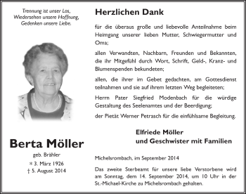 Traueranzeige von Berta Möller 