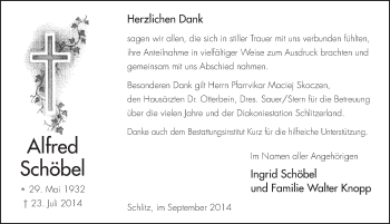 Traueranzeige von Alfred Schöbel 
