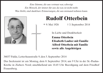 Traueranzeige von Rudolf Otterbein 