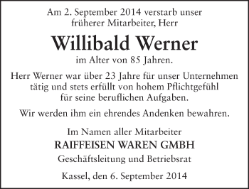 Traueranzeige von Willibald Werner 