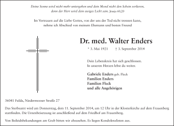 Traueranzeige von Walter Enders 