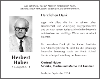 Traueranzeige von Herbert Huber 