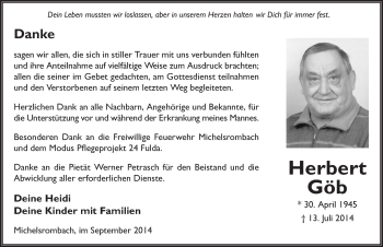 Traueranzeige von Herbert Göb 