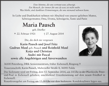 Traueranzeige von Maria Pausch 