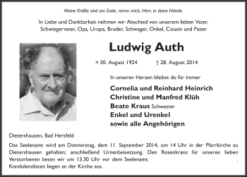 Traueranzeige von Ludwig Auth 