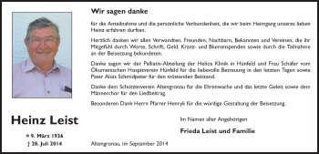 Traueranzeige von Heinz Leist 