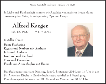 Traueranzeige von Alfred Karger 