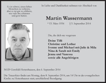 Traueranzeige von Martin Wassermann 