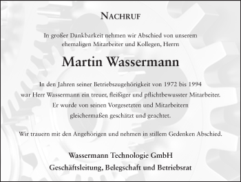 Traueranzeige von Martin Wassermann 