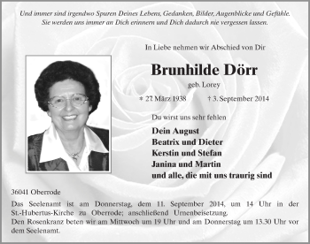 Traueranzeige von Brunhilde Dörr 