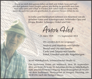 Traueranzeige von Anton Heil 