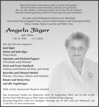Traueranzeige von Angela Jäger 