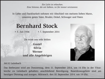Traueranzeige von Bernhard Stock 