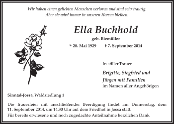 Traueranzeige von Ella Buchhold 