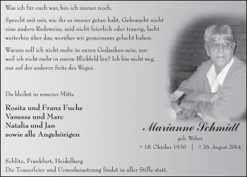 Traueranzeige von Marianne Schmidt 