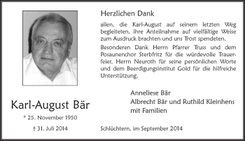 Traueranzeige von Karl-August Bär 