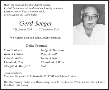 Traueranzeige von Gerd Seeger 