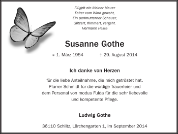 Traueranzeige von Susanne Gothe 
