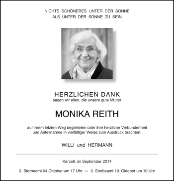 Traueranzeige von Monika Reith 