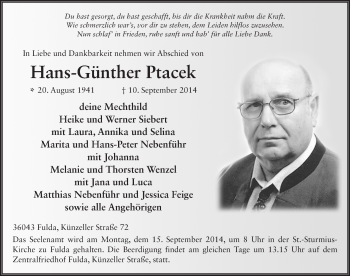 Traueranzeige von Hans-Günther Ptacek 
