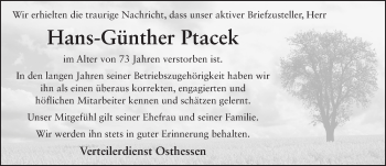 Traueranzeige von Hans-Günther Ptacek 