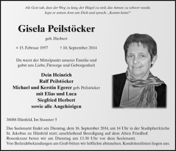 Traueranzeige von Gisela Peilstöcker 