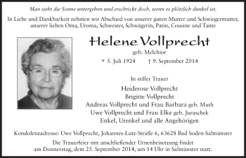 Traueranzeige von Helene Vollprecht 