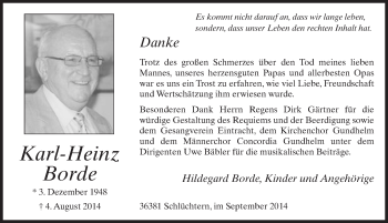 Traueranzeige von Karl-Heinz Borde 