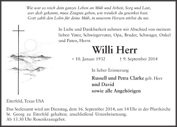 Traueranzeige von Willi Herr 