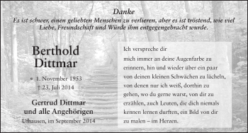 Traueranzeige von Berthold Dittmar 