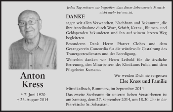 Traueranzeige von Anton Kress 