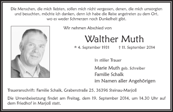 Traueranzeige von Walther Muth 