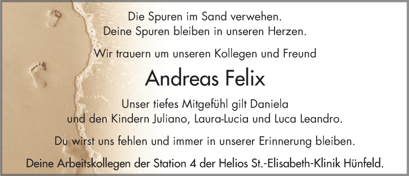  Traueranzeige für Andreas Felix vom 16.09.2014 aus 
