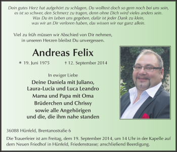 Traueranzeige von Andreas Felix 